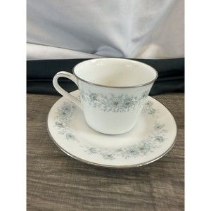 Noritake Porcelain China 6716 INVERNESS Platinum Vintage Japan Blue Cup + Saucer